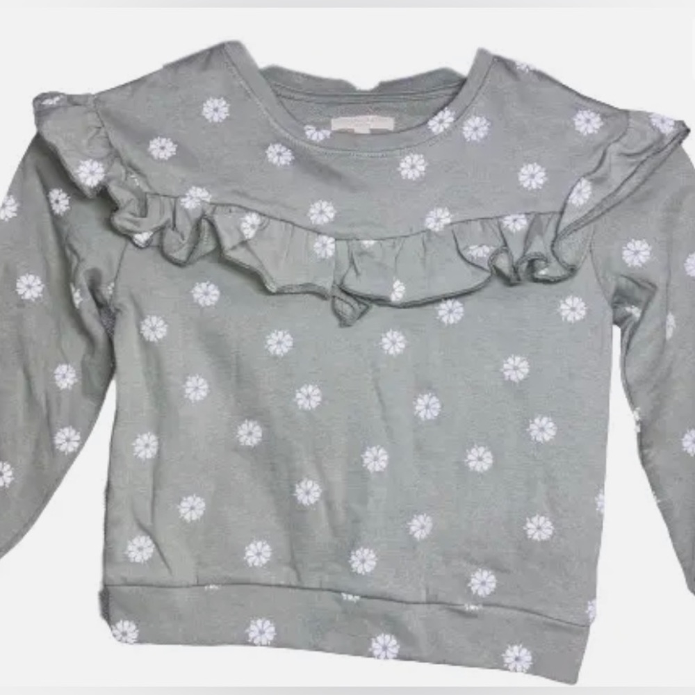 4T Grayson Collective Green Sweatshirt with Flowers and Ruffle Front